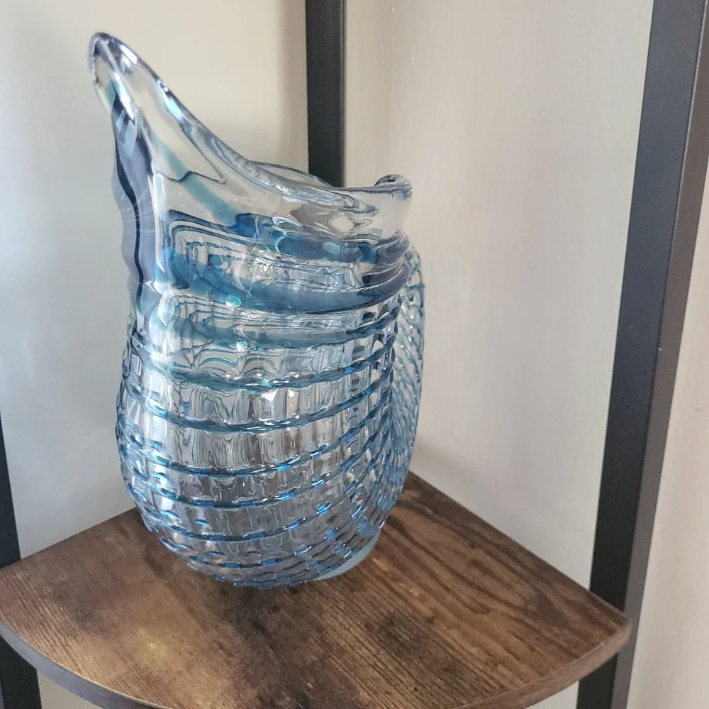 Blown‎ Glass Blue Shell Conch Beach Nautilus Vase Statement Decor Whimsical